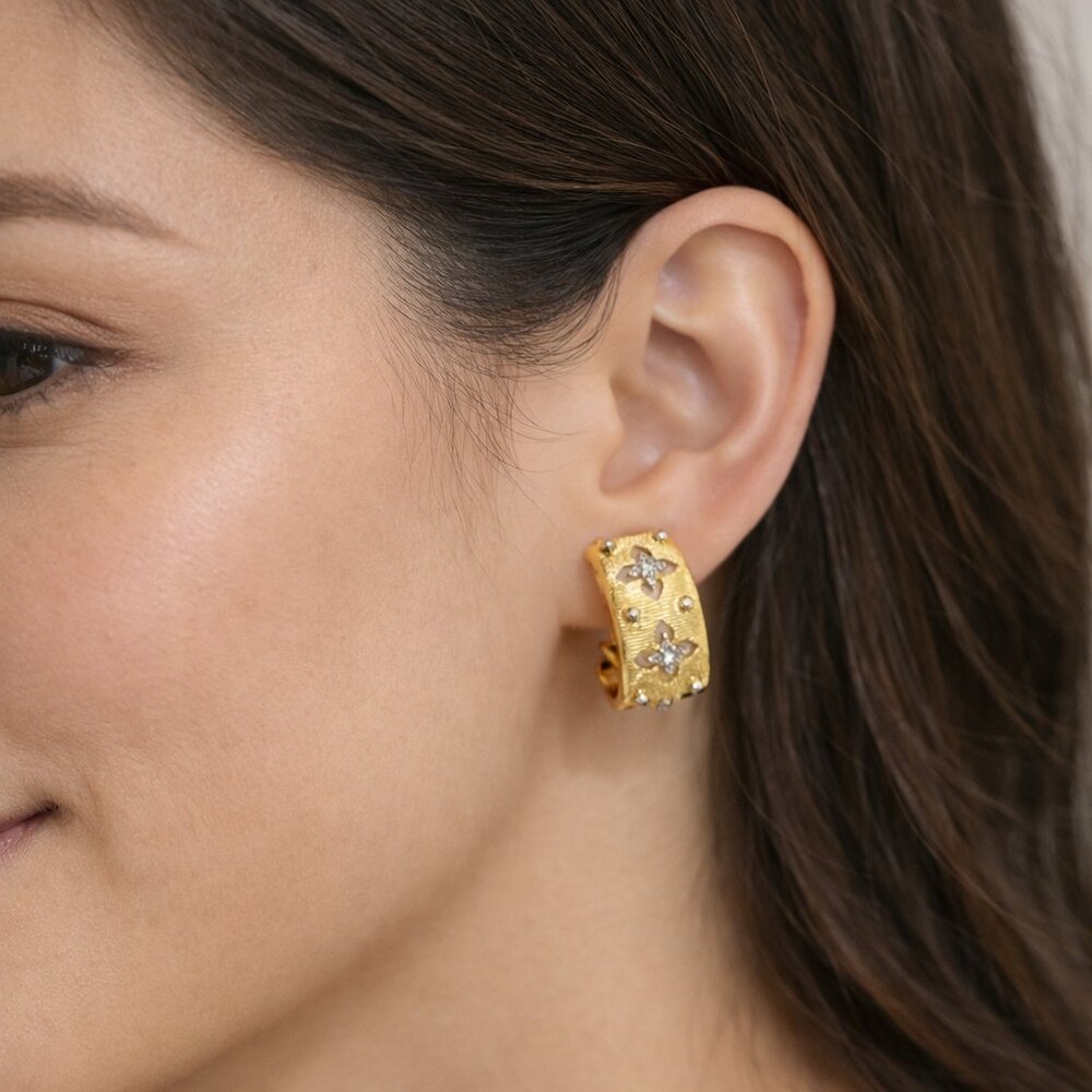 #12 Gold Huggie Hoop Earrings with Sparkle Details (S925 Silver Post)